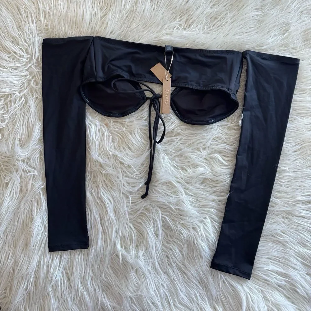 SKIMS Swim Long Sleeve Bikini Top Onyx Size Large